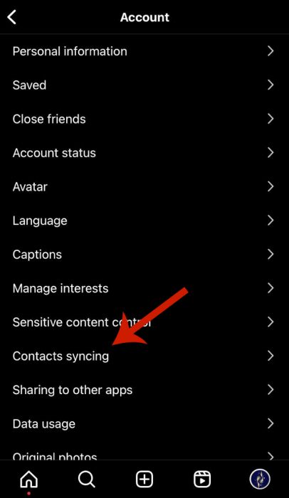 Contacts syncing option in the account settings