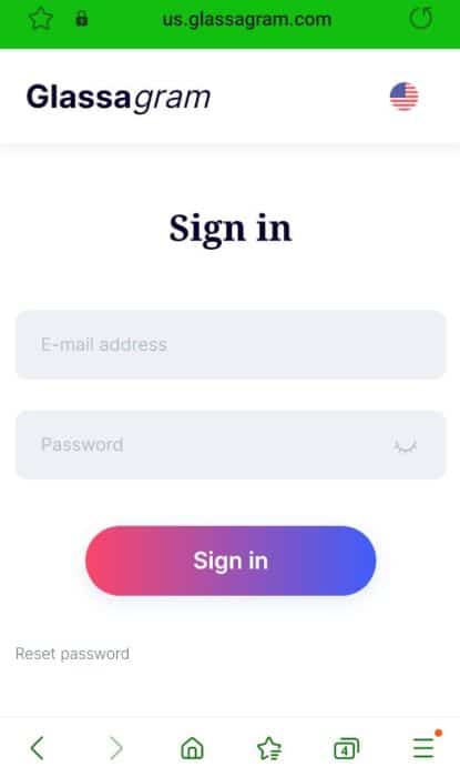Glassagram Sign in page