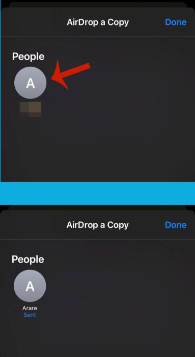 Select airdrop contact screen
