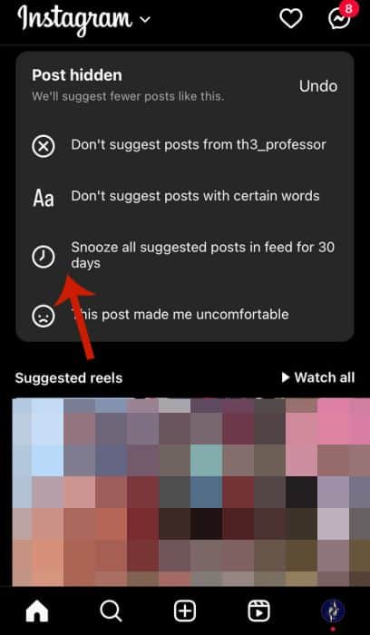 Option to snooze all suggested posts in feed for 30 days