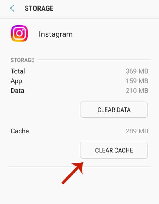 Clear cache option for the Instagram app storage