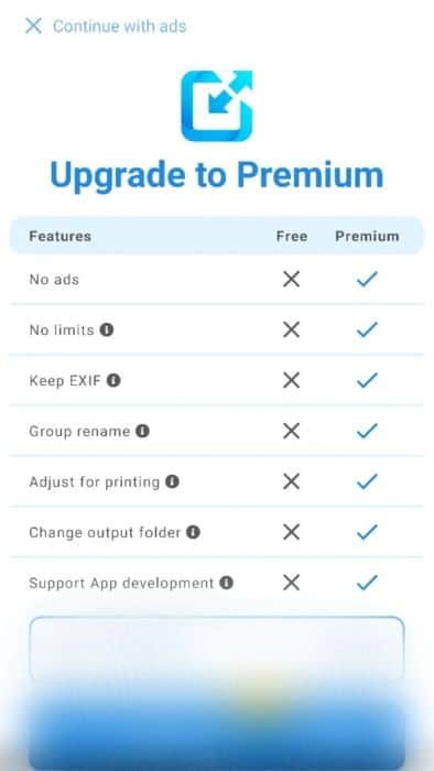 Features comparison of free and premium versions