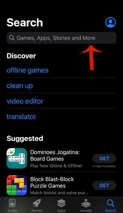 Search bar on the App Store