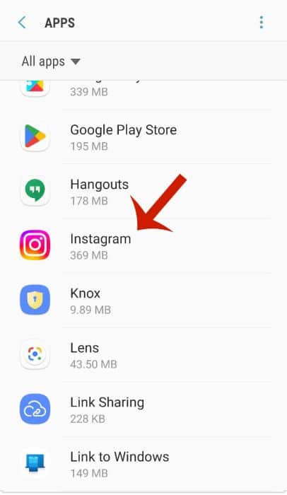 Instagram option inside app settings on Android