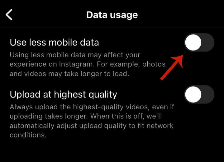 Use less mobile data option is turned off