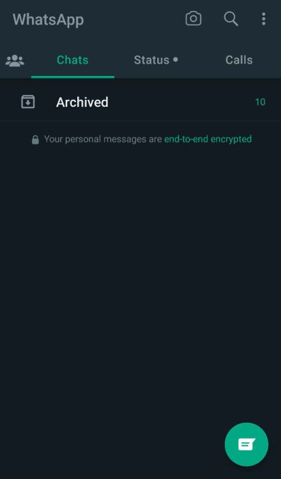 Whatsapp chats tab with all chats archived