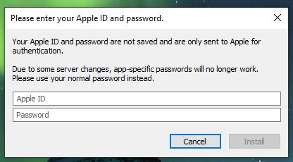 Apple ID and password fields on AltStore pop up