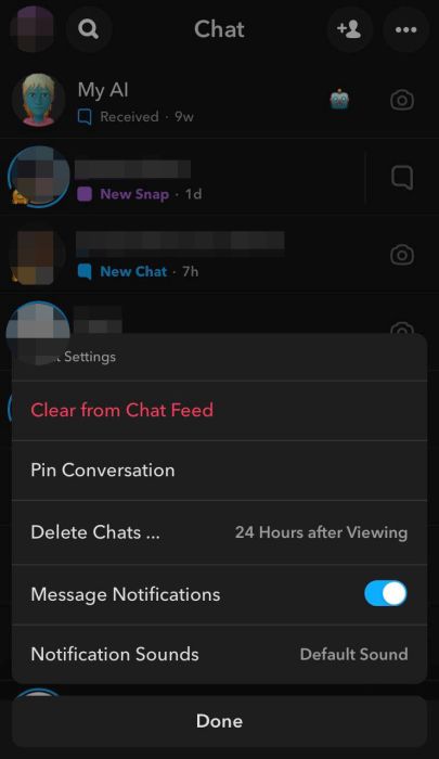 24 Hours after Viewing option selected for delete chats setting