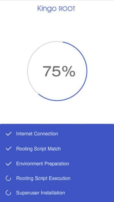 Kingo Root app rooting the device and showing completion percentage