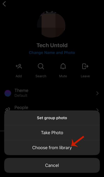 Choose from library option to set new group photo