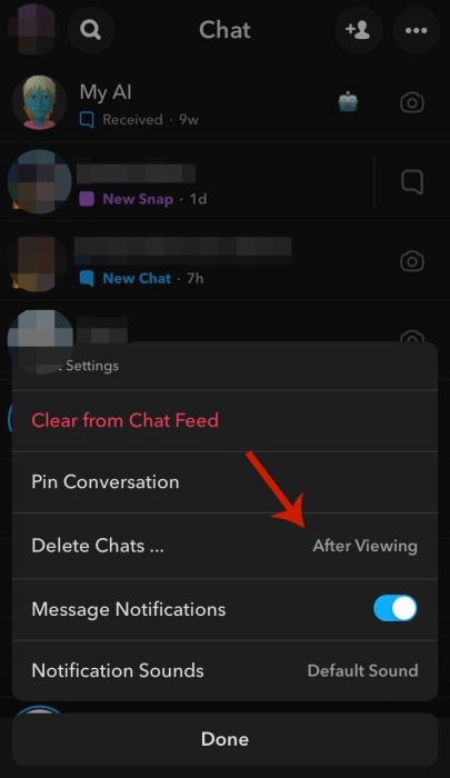 Delete chats option in the menu