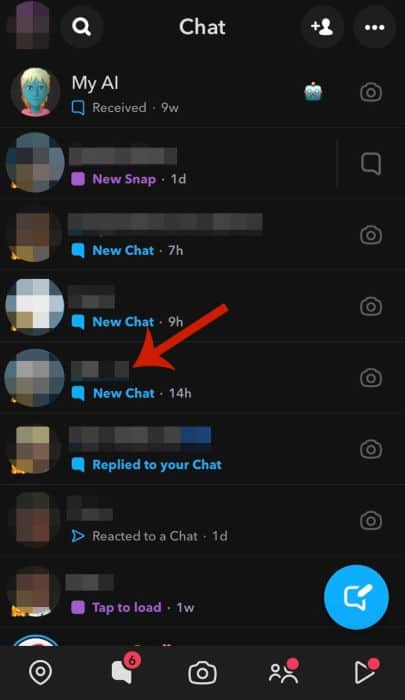 Chats page inside the Snapchat app
