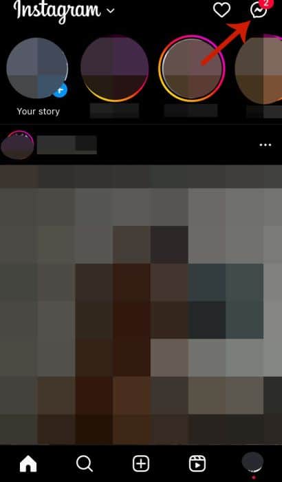 Direct message icon at the top right corner of the Instagram app