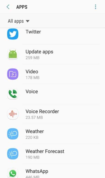 List of installed apps on the Android device