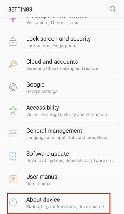 About device option inside Android settings
