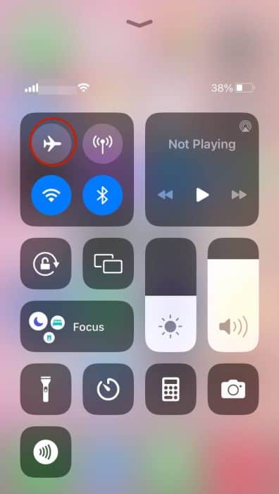 Airplane mode gray icon on iPhone control center