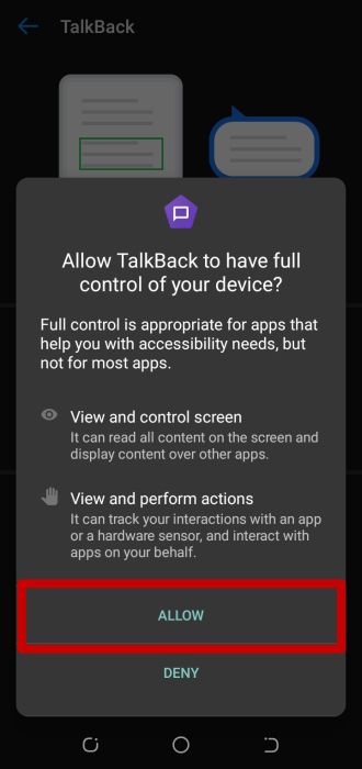 Allow and deny options for talk back option permissions