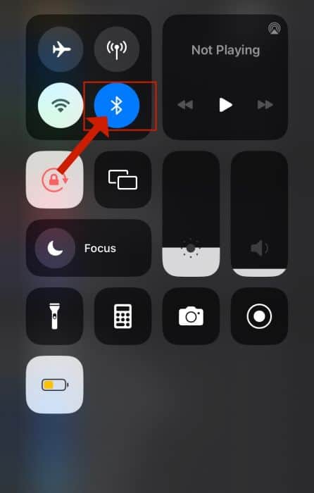 Bluetooth icon on iPhone control center