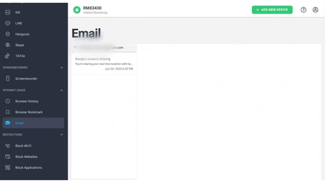Email tracking option of the mSpy