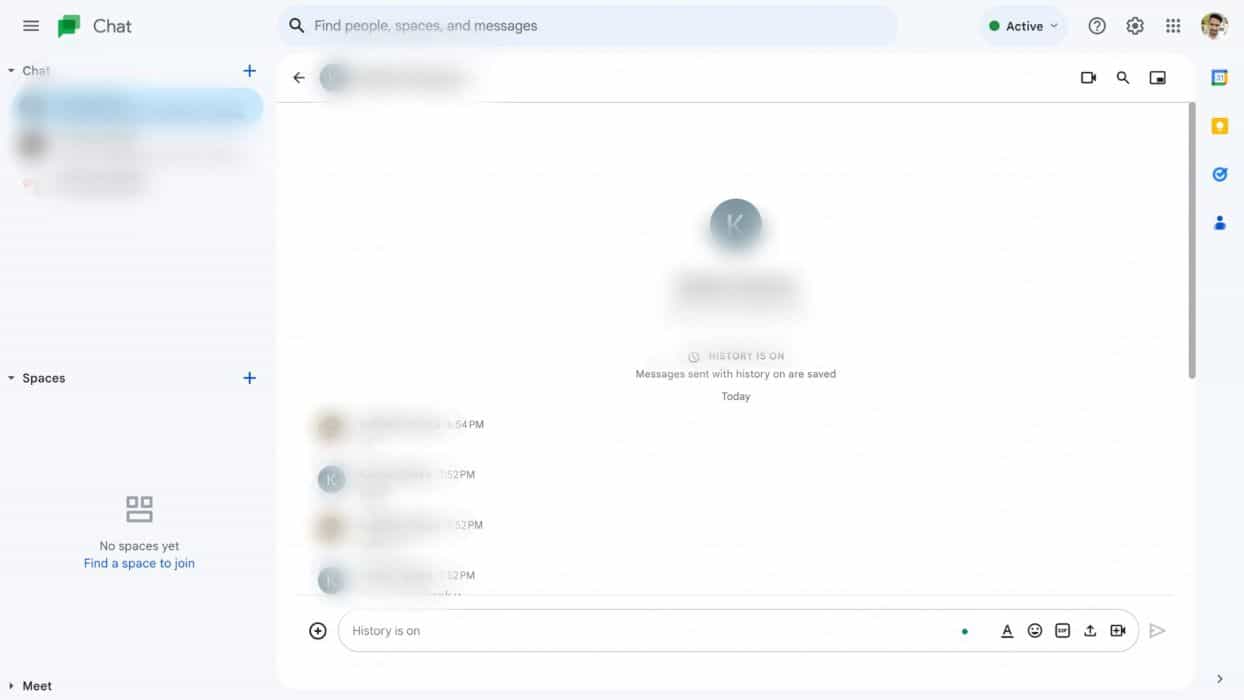 Inside of a Google chat on desktop