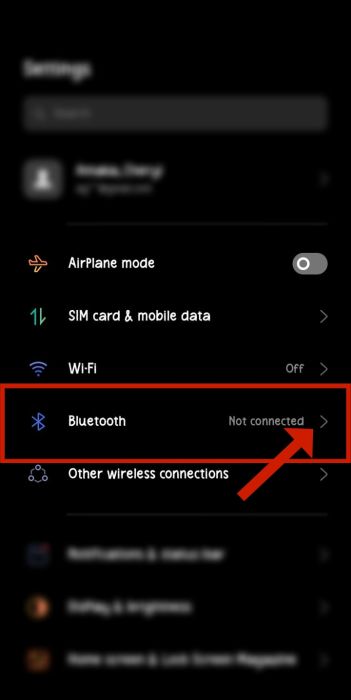 Bluetooth option inside Android settings