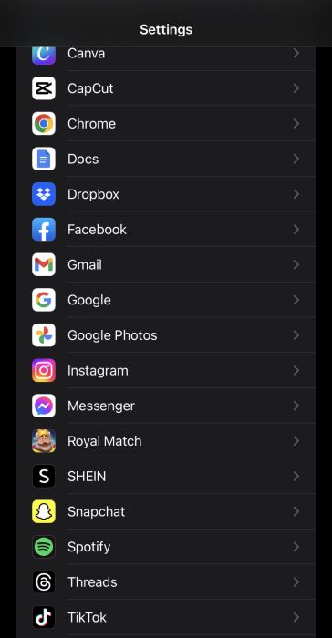 Downloaded apps inside iPhone settings