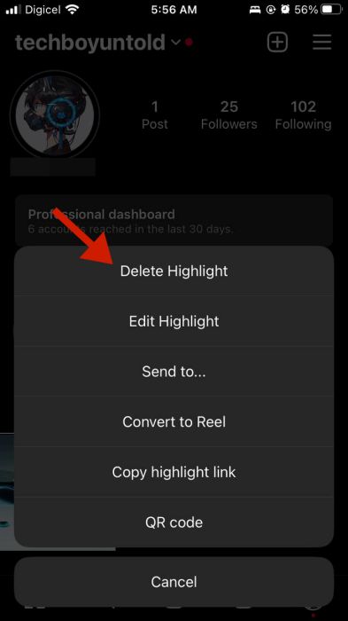 Delete highlight option in the pop up menu