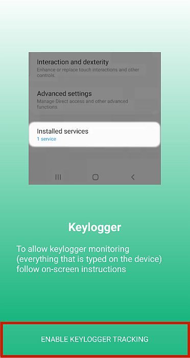 Enable keylogger tracking button at the bottom of the screen