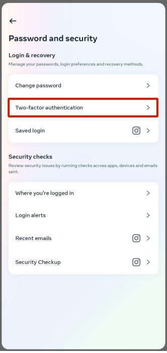 Two-factor authentication option in password and security