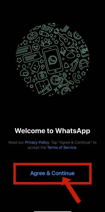 Agree and continue button on the Whatsapp welcome screen