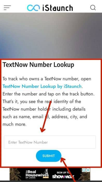 Input field to enter TextNow number