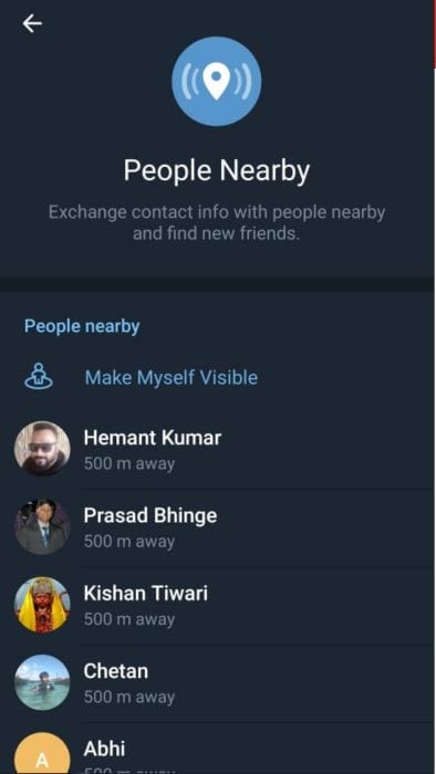 List of nearby people