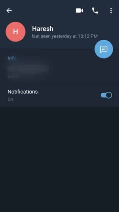 Profile of a Telegram contact
