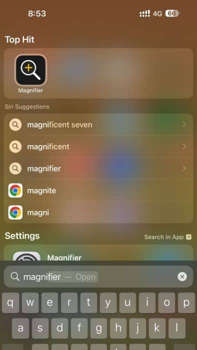 Magnifier app in the local search results